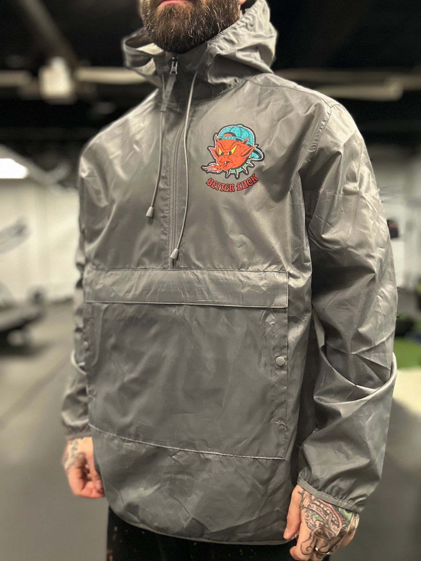 BETTER LUCK NEXT LIFE "LIL HELLRAISER" PACKABLE FANNY PACK ANORAK JACKET (Black/Multi)