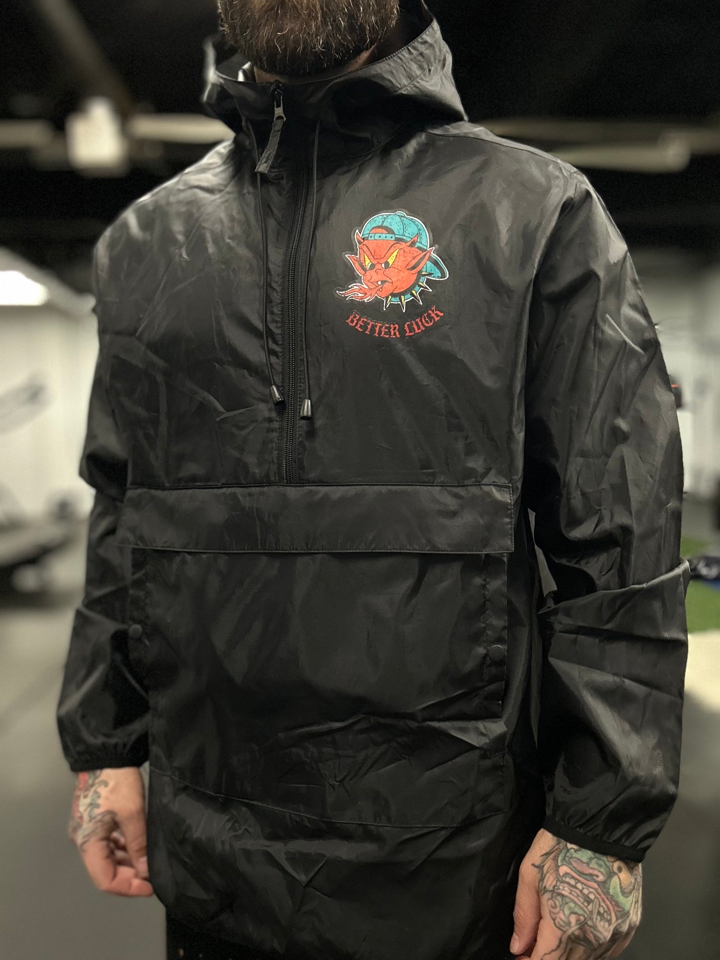 BETTER LUCK NEXT LIFE "LIL HELLRAISER" PACKABLE FANNY PACK ANORAK JACKET (Black/Multi)
