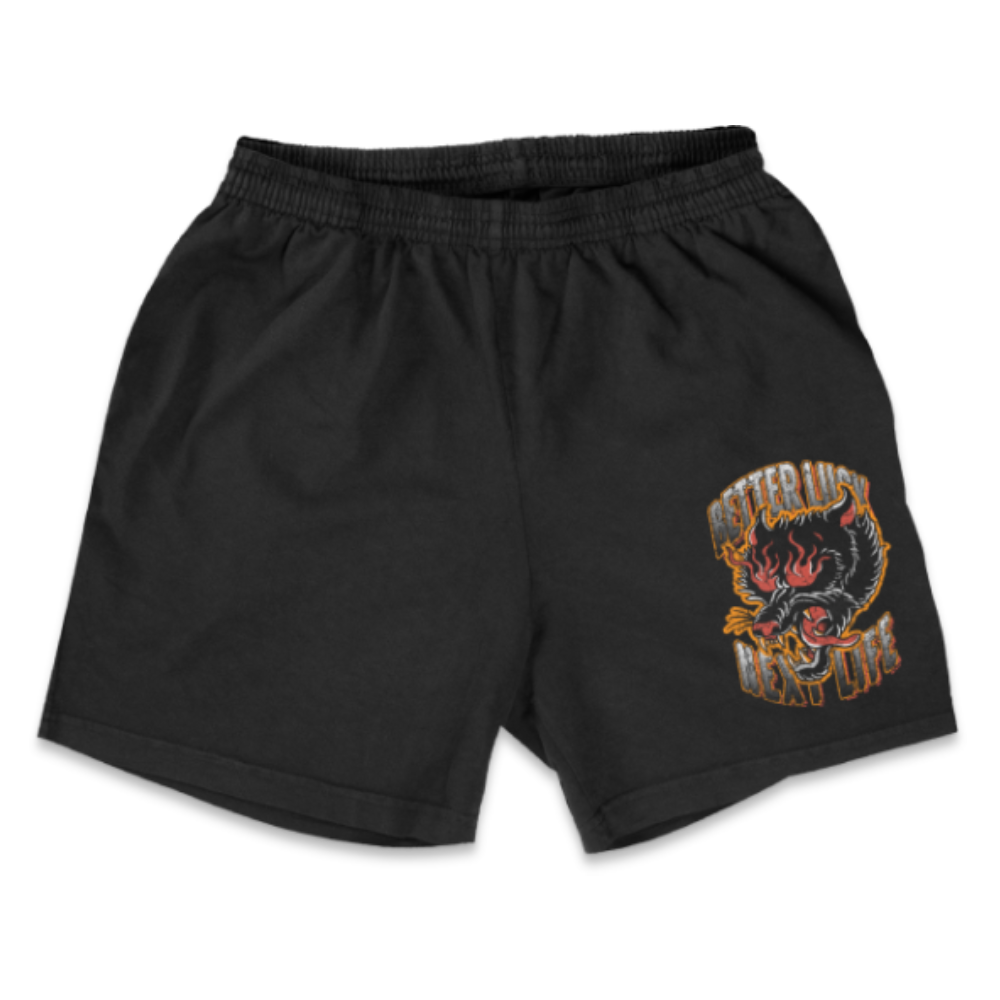 BETTER LUCK NEXT LIFE "FLAME PANTHER" 4.5" PERFORMANCE SHORTIES (Black/Multi)