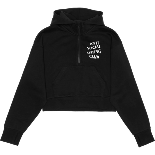 ANTI SOCIAL LIFTING CLUB 1/2 ZIP CROPPED HOODIE (Black/White)