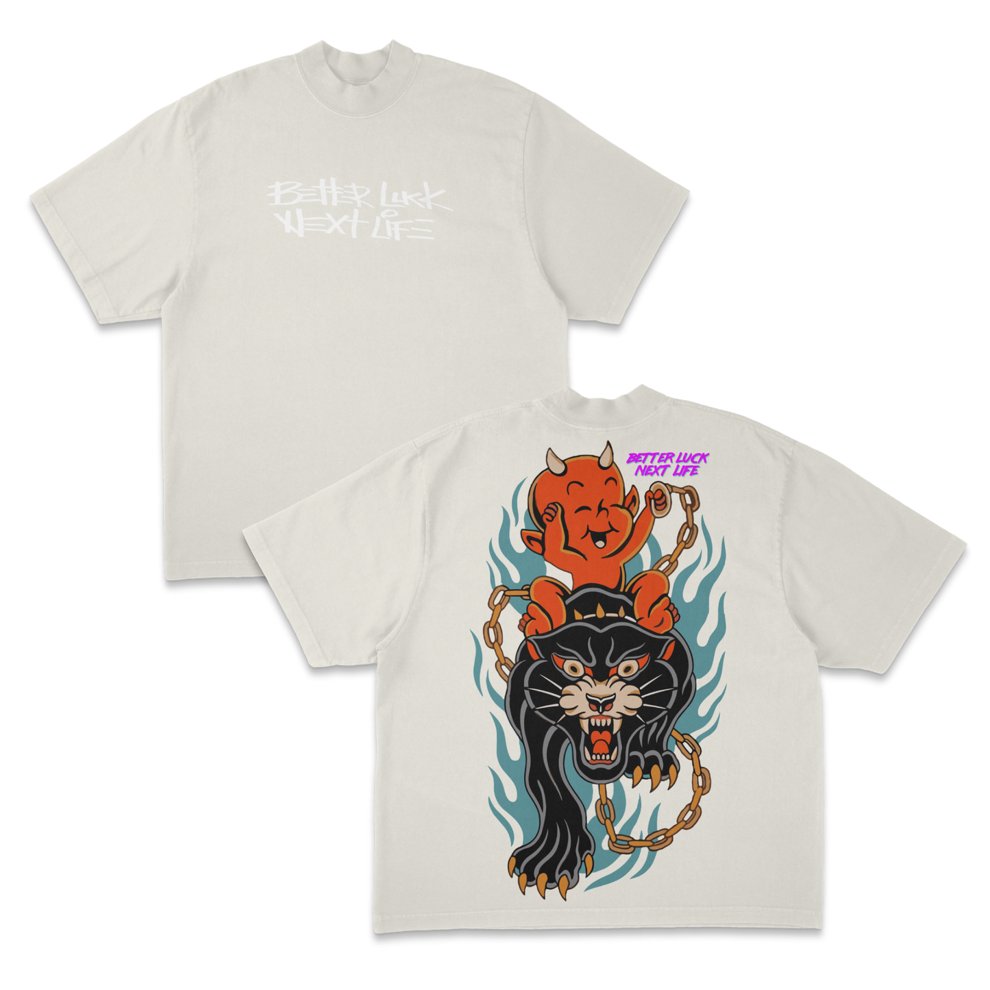 BETTER LUCK NEXT LIFE "HELLBENT" HEAVYWEIGHT OVERSIZED TEE (Off White/Multi)
