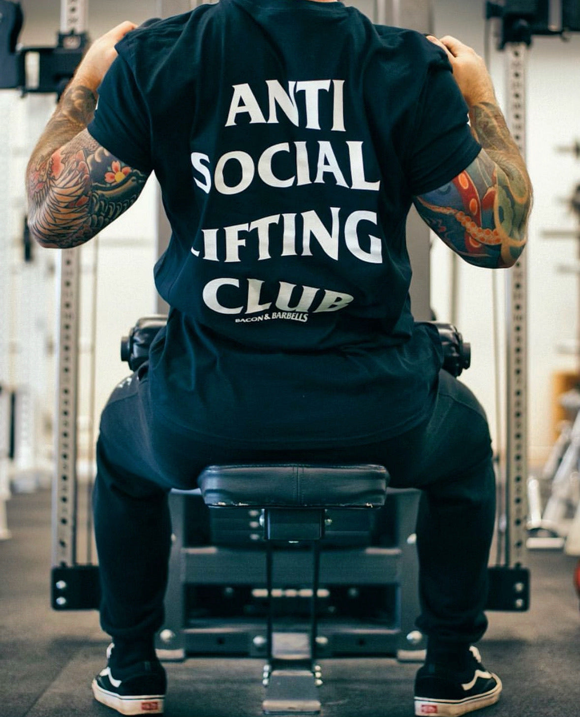 ANTI SOCIAL LIFTING CLUB Tee Black White SMALL