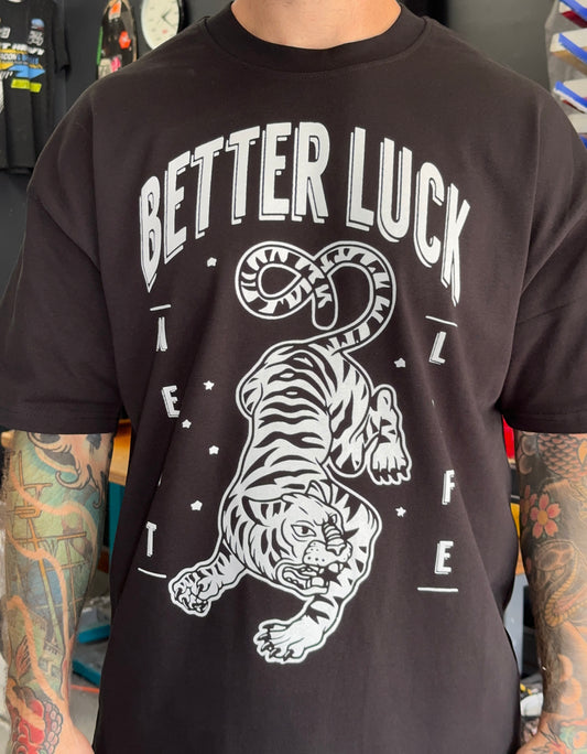 BETTER LUCK NEXT LIFE "WHITE TIGER" HEAVYWEIGHT OVERSIZED TEE (Black/White)