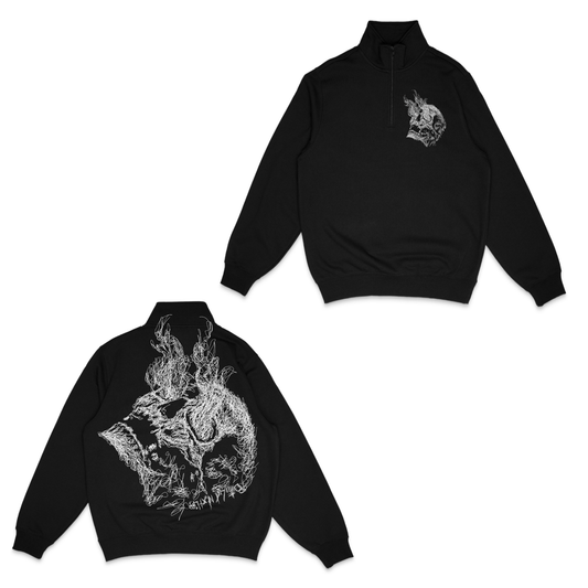 BETTER LUCK NEXT LIFE "ETHEREAL SKULL" 1/4 ZIP SWEATER (Black/White)