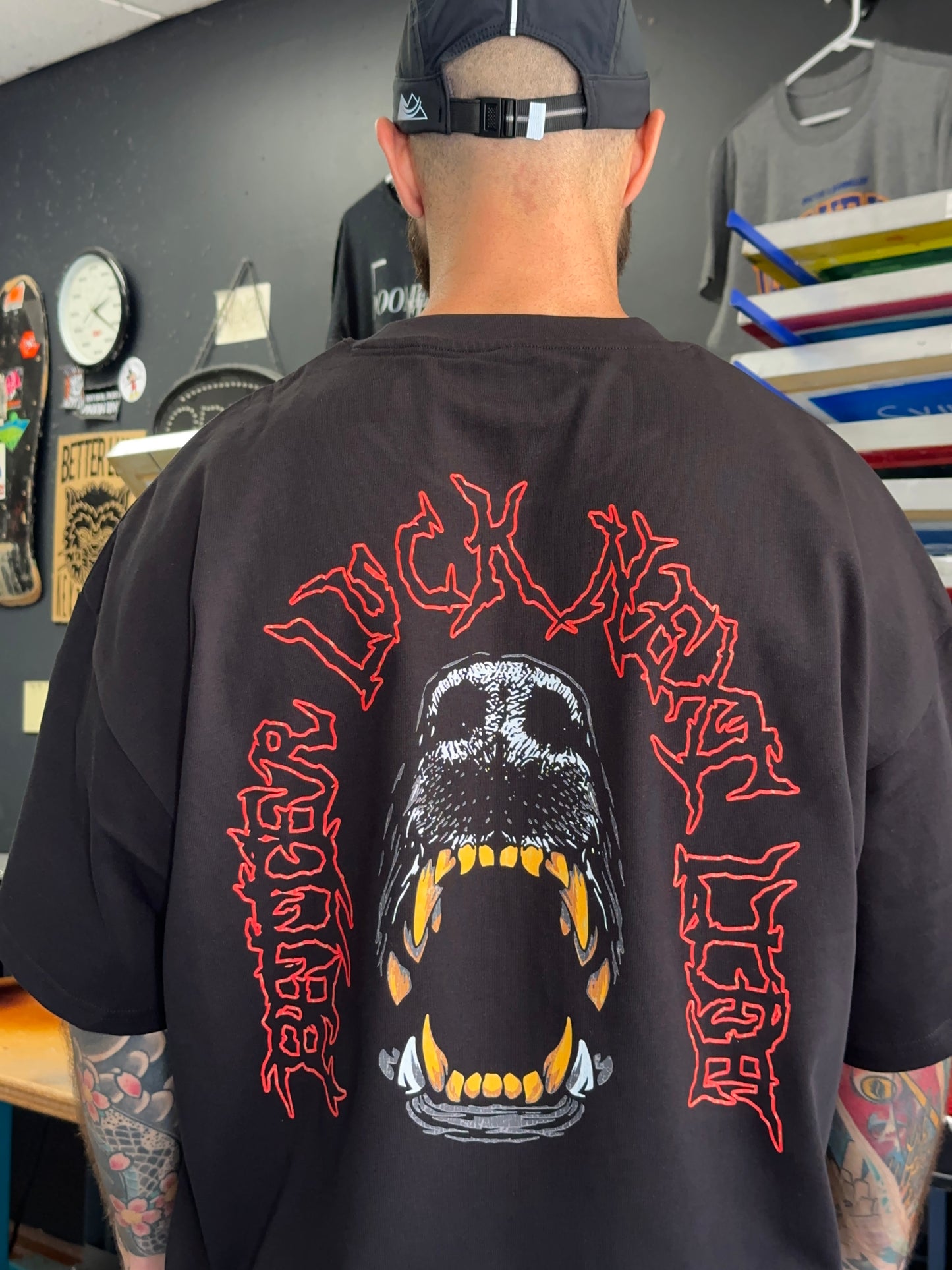 BETTER LUCK NEXT LIFE "DOG'S TEETH" HEAVYWEIGHT OVERSIZED TEE (Black/Red/Gold)