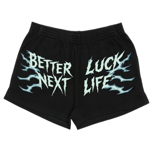 BETTER LUCK NEXT LIFE "LIGHTNING LOGO" 3" INSEAM COTTON SHORTS (Black/Multi)