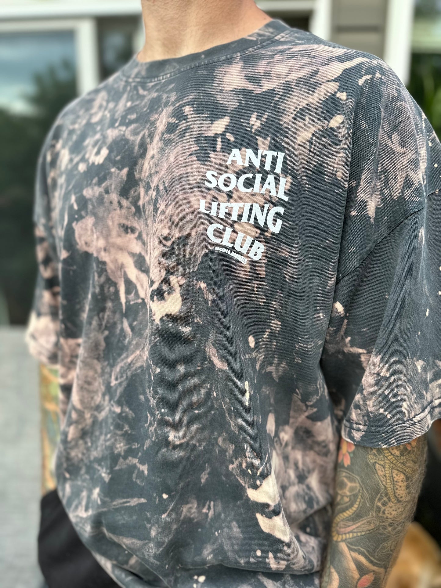 ANTI SOCIAL LIFTING CLUB HEAVYWEIGHT OVERSIZED BLEACHED TEE (Acid Wash/Bleach/White)