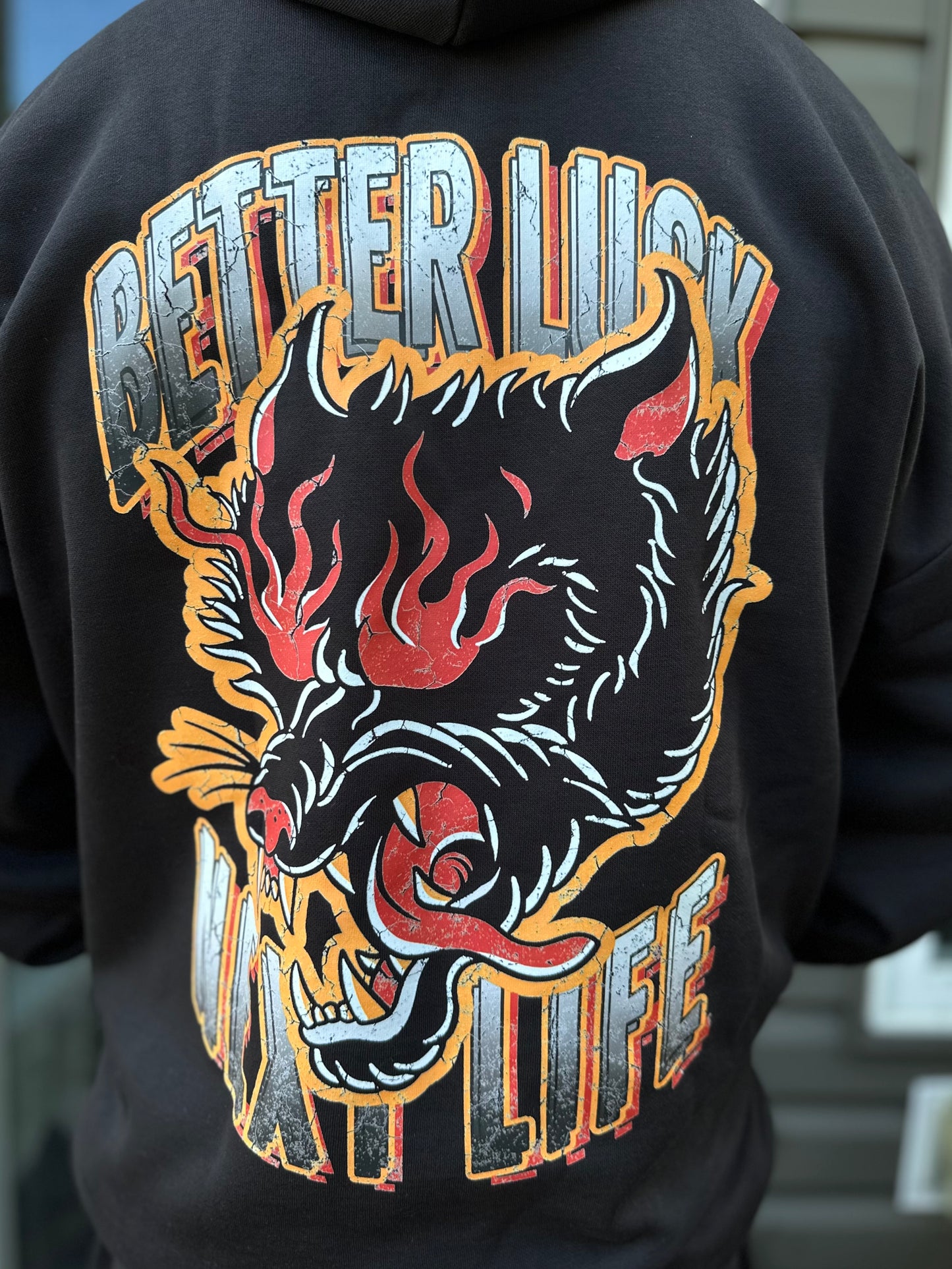 BETTER LUCK NEXT LIFE "FLAME PANTHER" 1/2 ZIP HOODIE (Black/Multi)