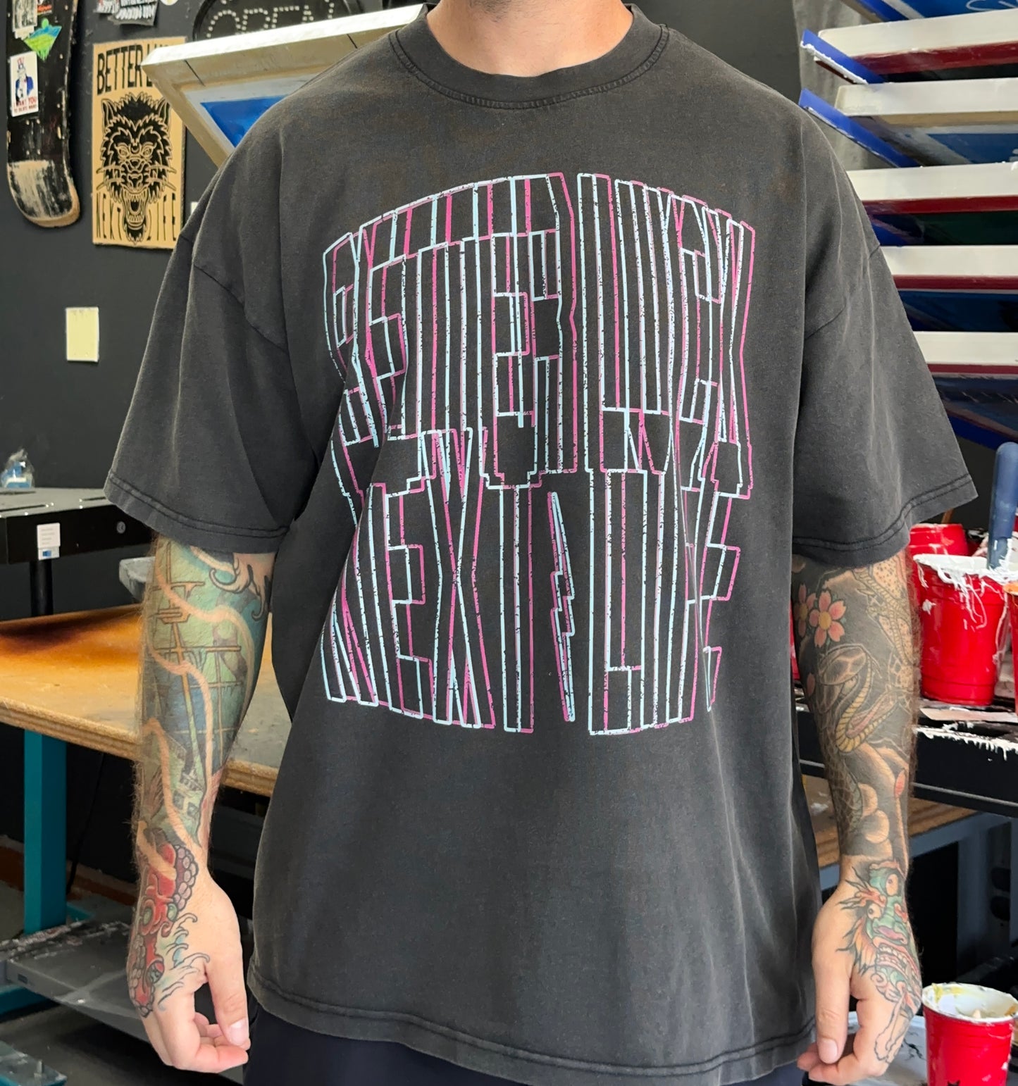 BETTER LUCK NEXT LIFE "DRIFT LOGO" HEAVYWEIGHT OVERSIZED TEE (Acid Wash/Pink/Blue)