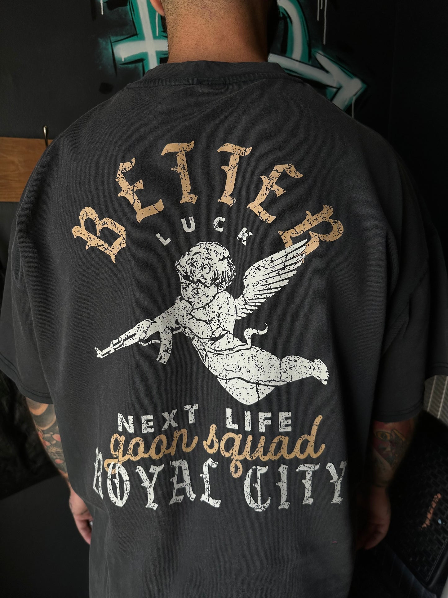 BETTER LUCK NEXT LIFE "GOON SQUAD" HEAVYWEIGHT OVERSIZED TEE (Acid Wash/Cream/Rust)