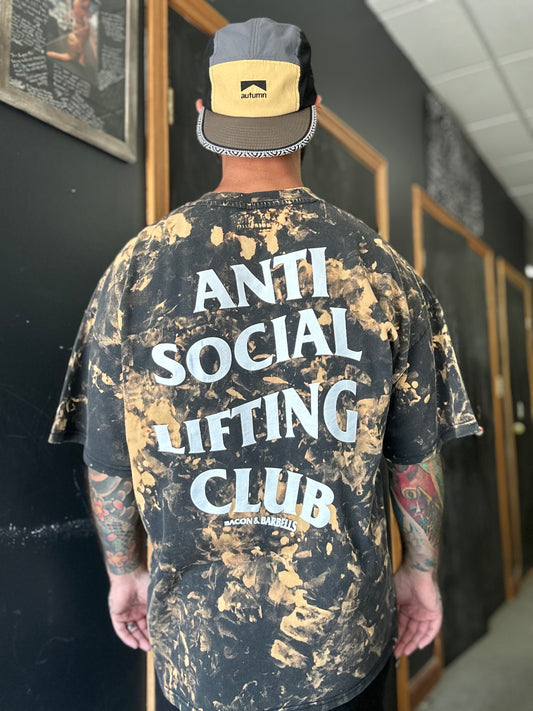 ANTI SOCIAL LIFTING CLUB HEAVYWEIGHT OVERSIZED BLEACHED TEE (Acid Wash/Bleach/White)