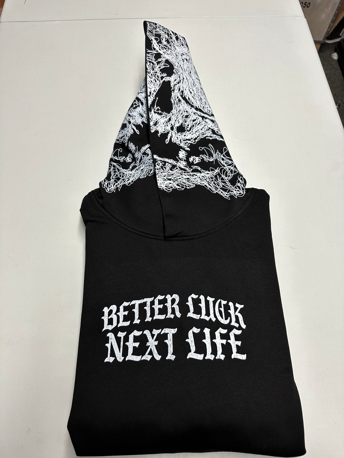 BETTER LUCK NEXT LIFE "TWIN SKULLS" RELAXED FIT HOODIE (Black/White)