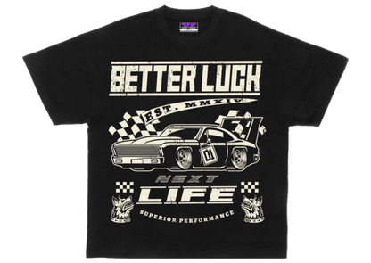 BETTER LUCK NEXT LIFE "SUPERIOR PERFORMANCE" OVERSIZED HEAVYWEIGHT TEE (Black/Cream)