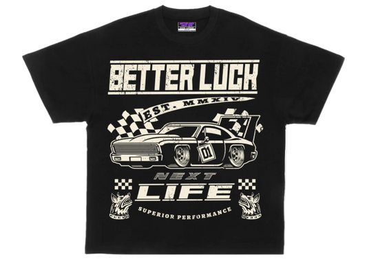 BETTER LUCK NEXT LIFE "SUPERIOR PERFORMANCE" OVERSIZED HEAVYWEIGHT TEE (Black/Cream)
