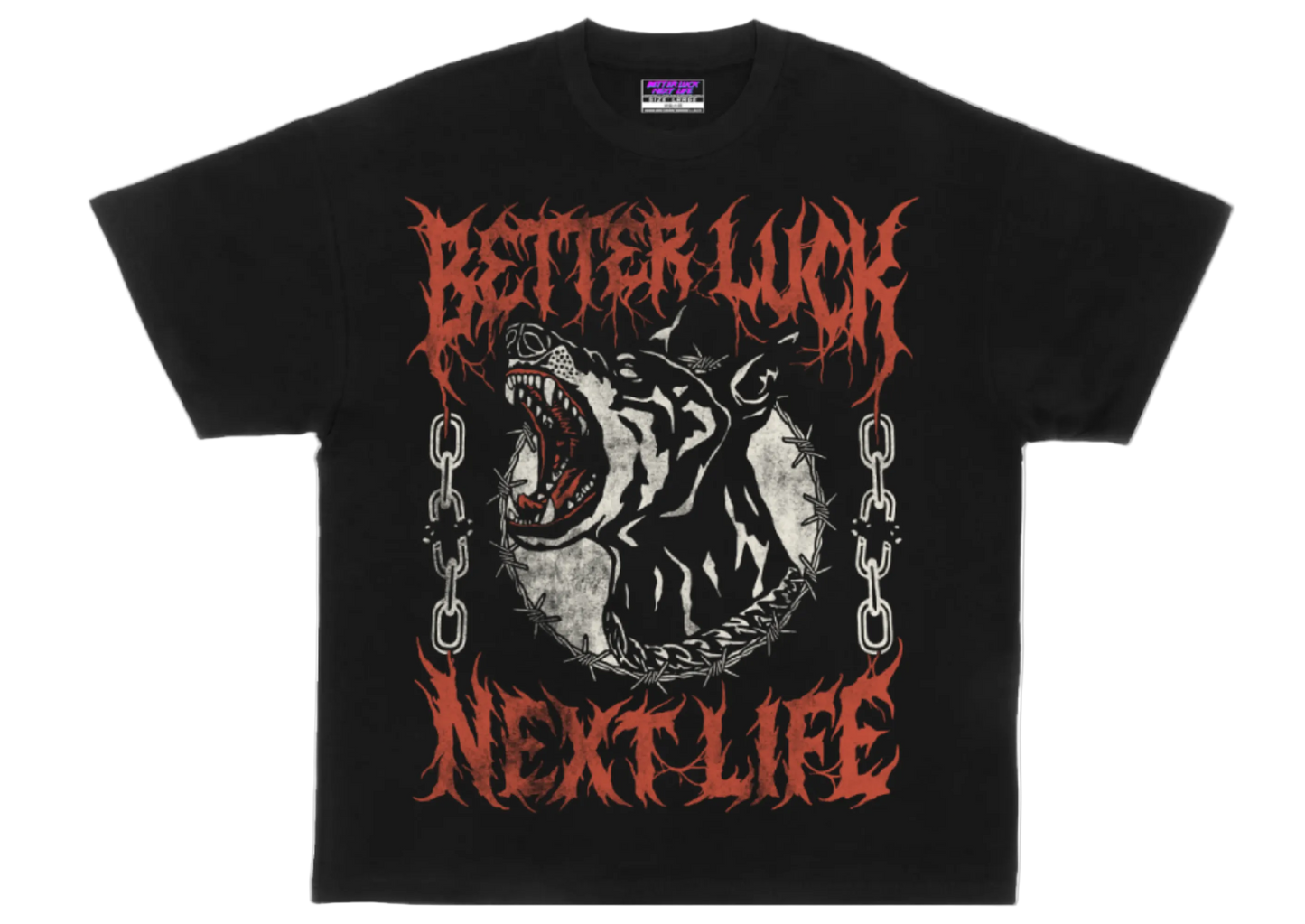 BETTER LUCK NEXT LIFE "UNCHAINED" OVERSIZED HEAVYWEIGHT TEE (Black/Red)