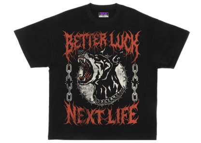 BETTER LUCK NEXT LIFE "UNCHAINED" OVERSIZED HEAVYWEIGHT TEE (Black/Red)