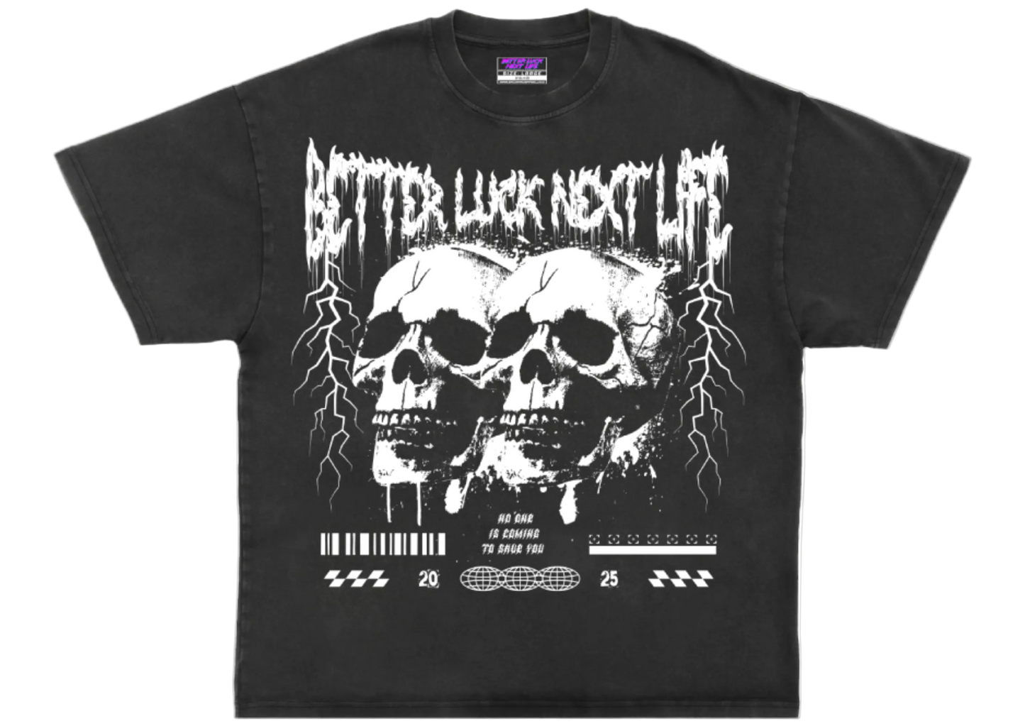 BETTER LUCK NEXT LIFE "SKULLS" OVERSIZED HEAVYWEIGHT TEE (Acid Wash/White)