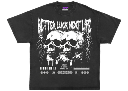 BETTER LUCK NEXT LIFE "SKULLS" OVERSIZED HEAVYWEIGHT TEE (Acid Wash/White)