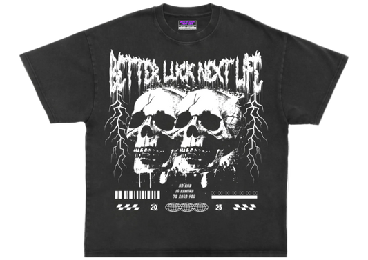 BETTER LUCK NEXT LIFE "SKULLS" OVERSIZED HEAVYWEIGHT TEE (Acid Wash/White)