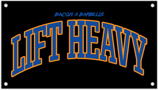 LIFT HEAVY COLLEGIATE Gym Banner (Black/Orange/Blue)