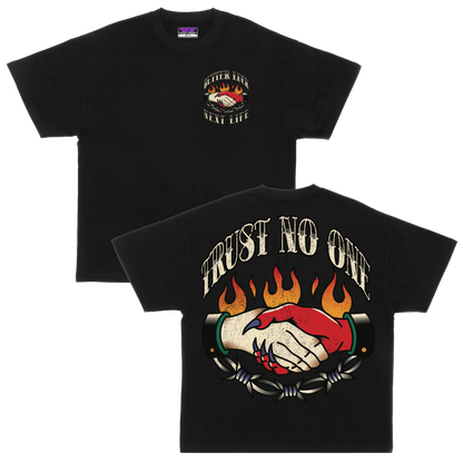 BETTER LUCK NEXT LIFE "TRUST NO ONE" HEAVYWEIGHT OVERSIZED TEE (Black/Multi)