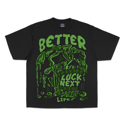 BETTER LUCK NEXT LIFE "ACID HEAD" OVERSIZED HEAVYWEIGHT TEE (Black/Green)