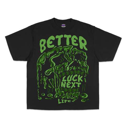 BETTER LUCK NEXT LIFE "ACID HEAD" OVERSIZED HEAVYWEIGHT TEE (Black/Green)