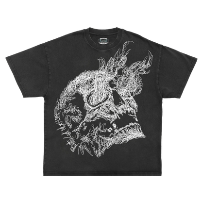 BETTER LUCK NEXT LIFE "ONE LINE SKULL" HEAVYWEIGHT OVERSIZED TEE (Acid Wash/White)