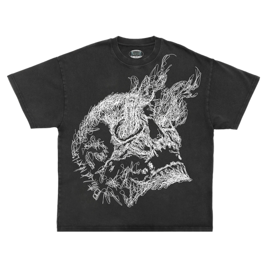 BETTER LUCK NEXT LIFE "ONE LINE SKULL" HEAVYWEIGHT OVERSIZED TEE (Acid Wash/White)