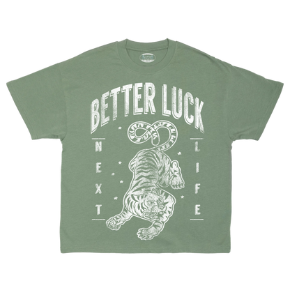 BETTER LUCK NEXT LIFE "VINTAGE TIGER" HEAVYWEIGHT OVERSIZED TEE (Sage/Vintage White)
