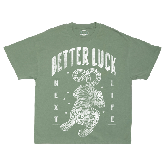 BETTER LUCK NEXT LIFE "VINTAGE TIGER" HEAVYWEIGHT OVERSIZED TEE (Sage/Vintage White)