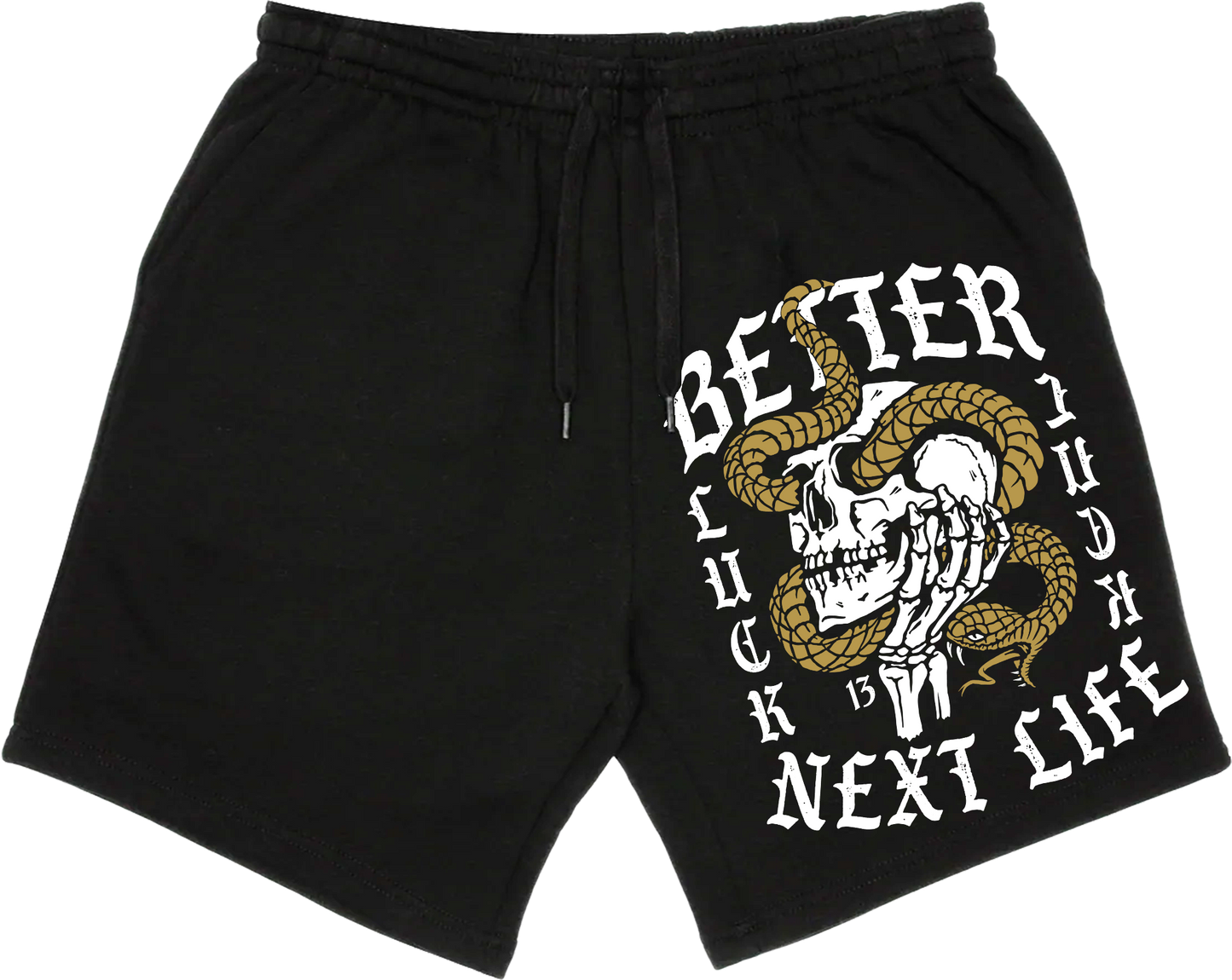 BETTER LUCK NEXT LIFE "BAD LUCK 13" COTTON SHORTS (Black/Multi)