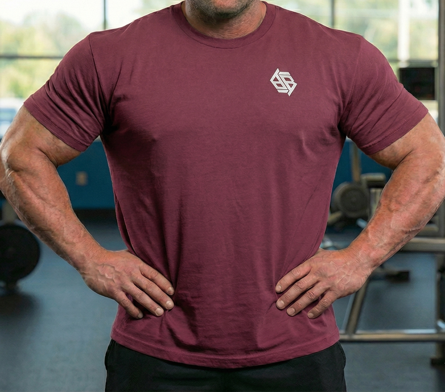 THE "B/B STAPLE" TEE (Heathered Maroon/White)