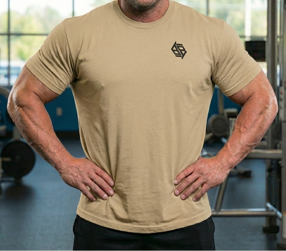 THE "B/B STAPLE" TEE (Heathered Tan/Black)