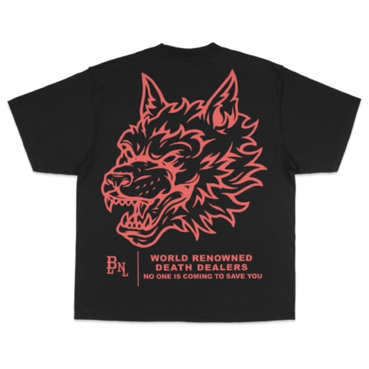 BETTER LUCK NEXT LIFE "DEATH DEALERS" OVERSIZED HEAVYWEIGHT TEE (Black/Orange)