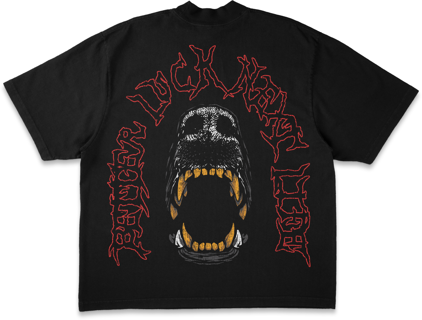 BETTER LUCK NEXT LIFE "DOG'S TEETH" HEAVYWEIGHT OVERSIZED TEE (Black/Red/Gold)