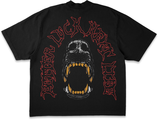 BETTER LUCK NEXT LIFE "DOG'S TEETH" HEAVYWEIGHT OVERSIZED TEE (Black/Red/Gold)