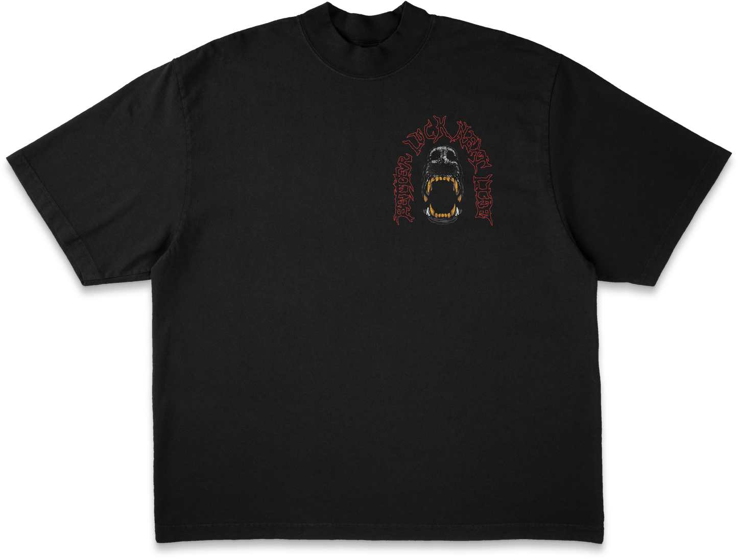 BETTER LUCK NEXT LIFE "DOG'S TEETH" HEAVYWEIGHT OVERSIZED TEE (Black/Red/Gold)