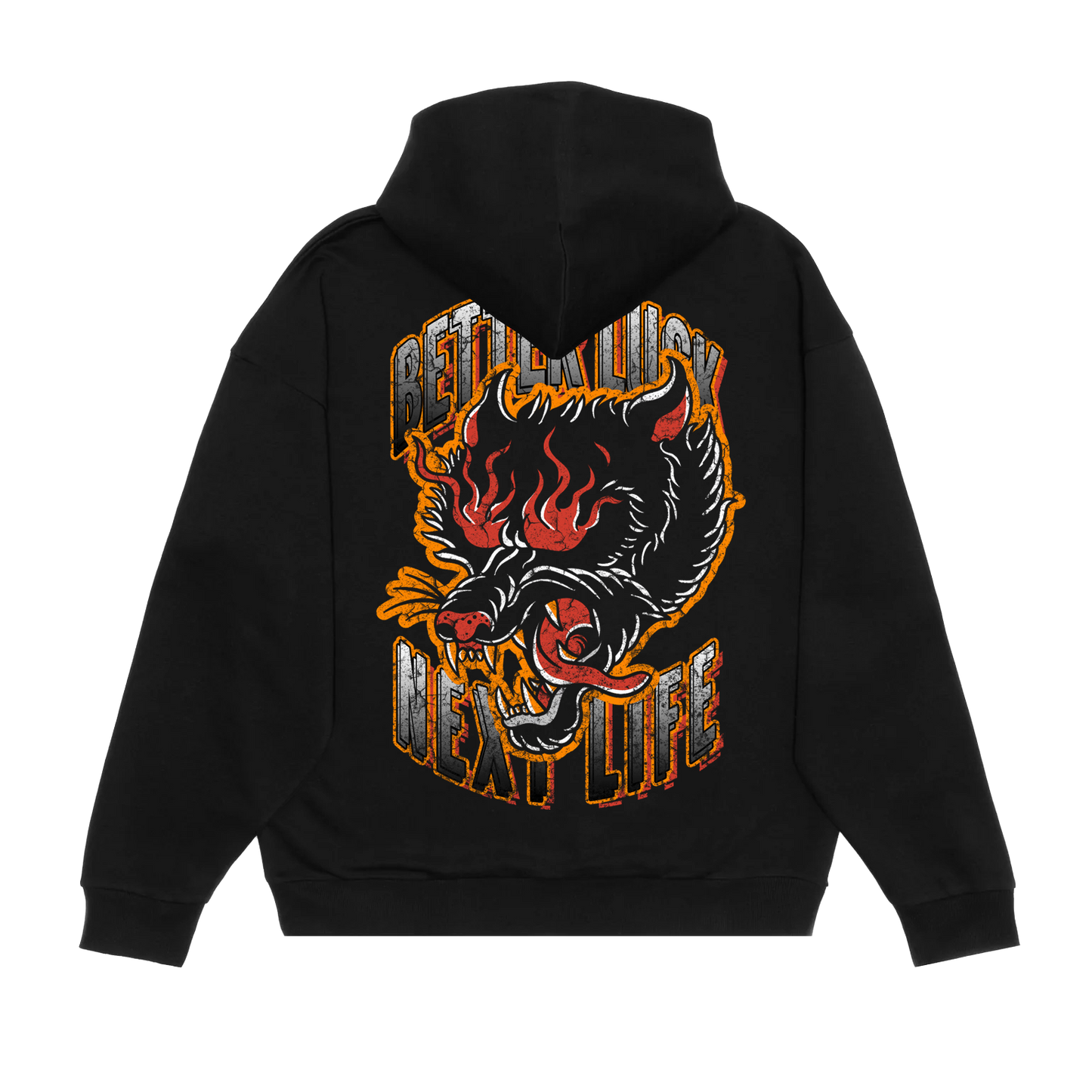 BETTER LUCK NEXT LIFE "FLAME PANTHER" 1/2 ZIP HOODIE (Black/Multi)