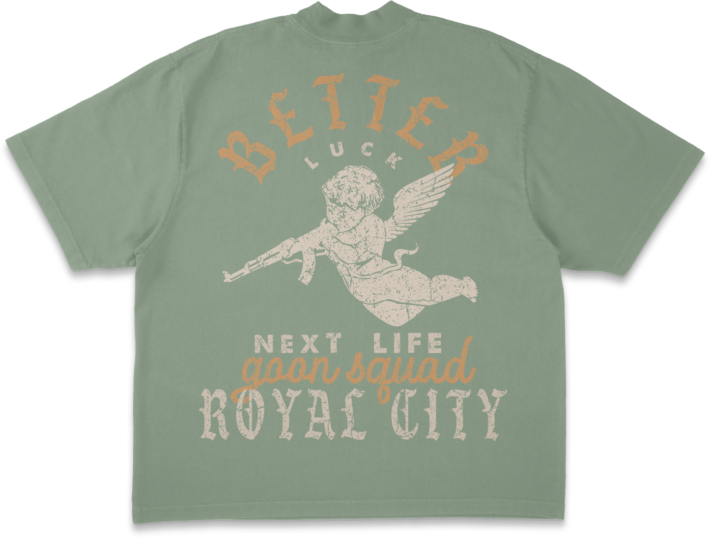 BETTER LUCK NEXT LIFE "GOON SQUAD" HEAVYWEIGHT OVERSIZED TEE (Sage/Tan/Cream)