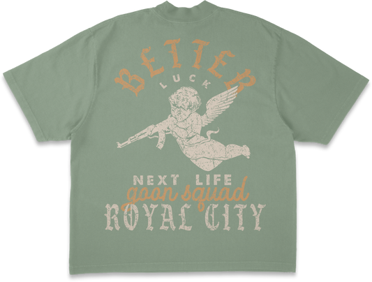 BETTER LUCK NEXT LIFE "GOON SQUAD" HEAVYWEIGHT OVERSIZED TEE (Sage/Tan/Cream)