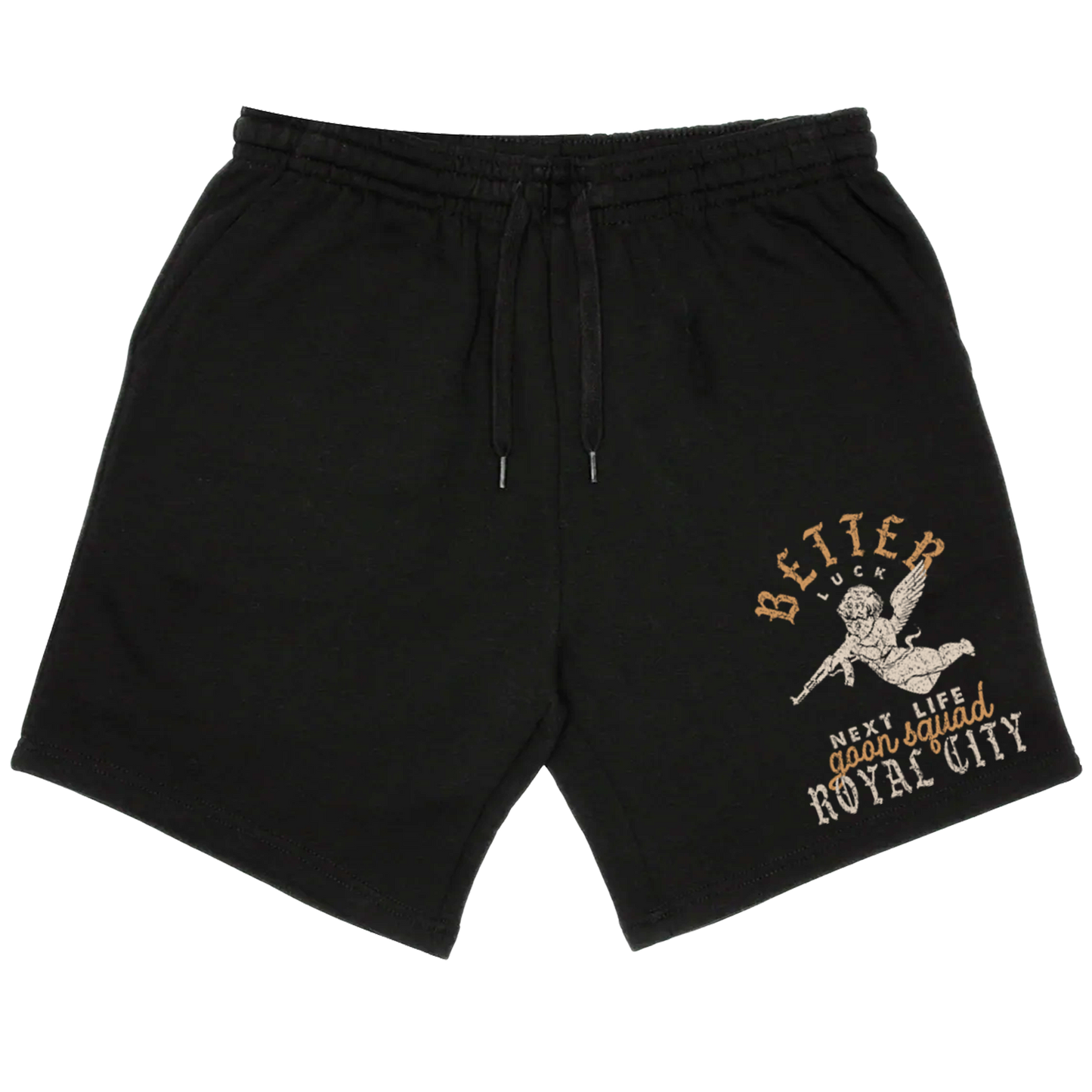 BETTER LUCK NEXT LIFE "GOON SQUAD" 7" INSEAM SWEATSHORTS (Black/Rust/Cream)