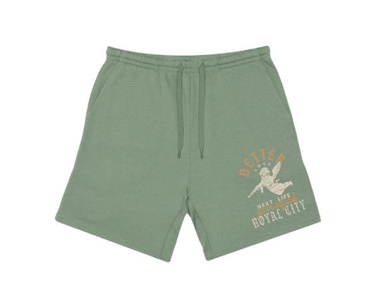 BETTER LUCK NEXT LIFE "GOON SQUAD" 7" INSEAM SWEATSHORTS (Sage/Rust/Cream)