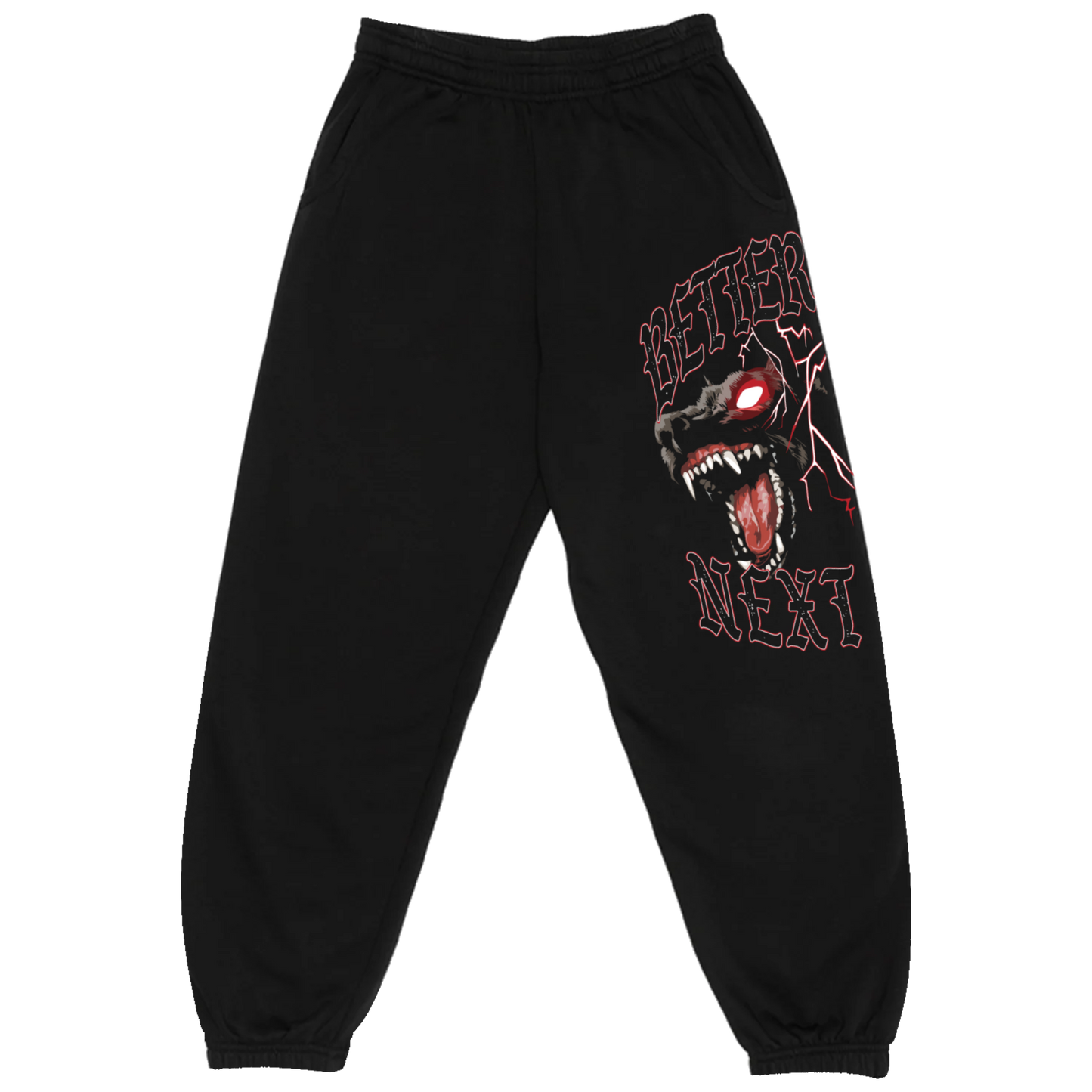 BETTER LUCK NEXT LIFE "HELLHOUNDS" SWEATPANTS (Black/White/Red)