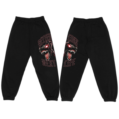 BETTER LUCK NEXT LIFE "HELLHOUNDS" SWEATPANTS (Black/White/Red)