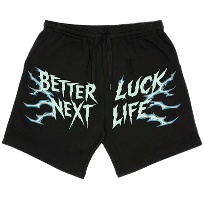 BETTER LUCK NEXT LIFE "LIGHTNING LOGO" 7" INSEAM COTTON SHORTS (Black/Multi)