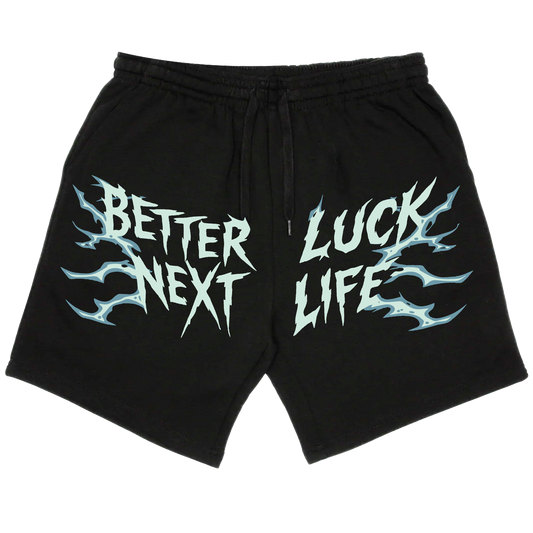 BETTER LUCK NEXT LIFE "LIGHTNING LOGO" 7" INSEAM COTTON SHORTS (Black/Multi)