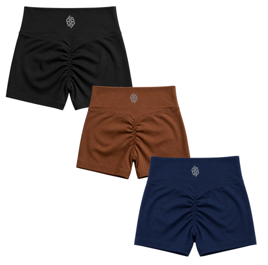 "B/B STAPLE" High Waisted Seamless Athletic Shorts (Multi/3M Reflective)