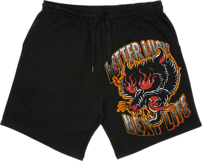 BETTER LUCK NEXT LIFE "SLOW BURN" COTTON SHORTS (Black/Multi)