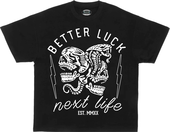 BETTER LUCK NEXT LIFE "SNAKES" HEAVYWEIGHT OVERSIZED TEE (Black/White)